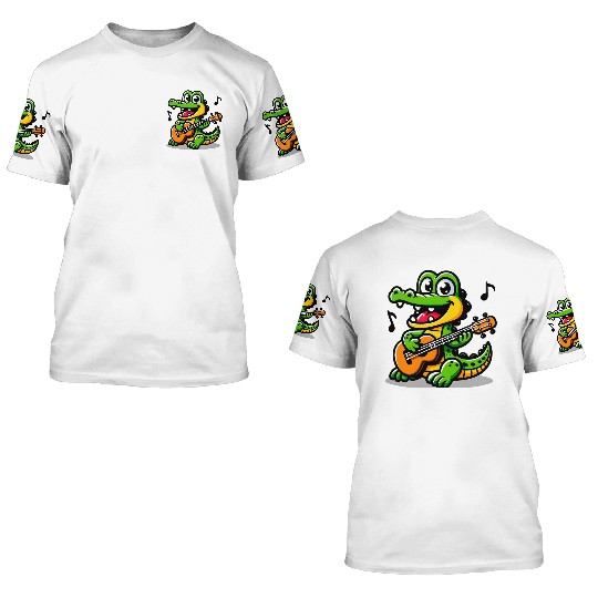 Crocodile Playing Guitar 3D T Shirts
