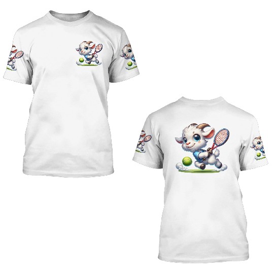 Goat Tennis Player Court Match Design 3D T Shirts