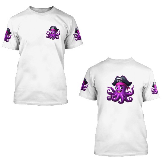 Funny pirate octopus 3D T Shirts