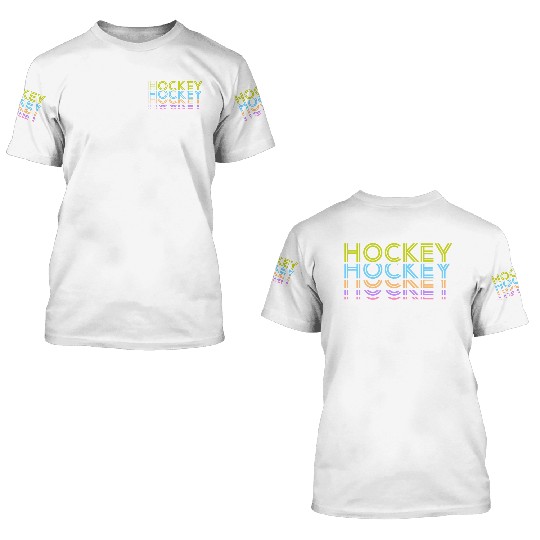 Hockey Colorful Typography 3D T Shirts