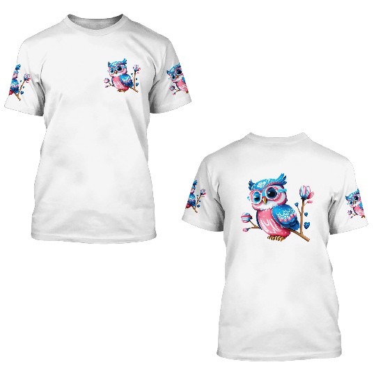 Red White and Blue Owl 3D T Shirts