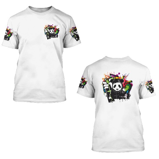 funny panda bear with graffiti and spray can 3D T Shirts