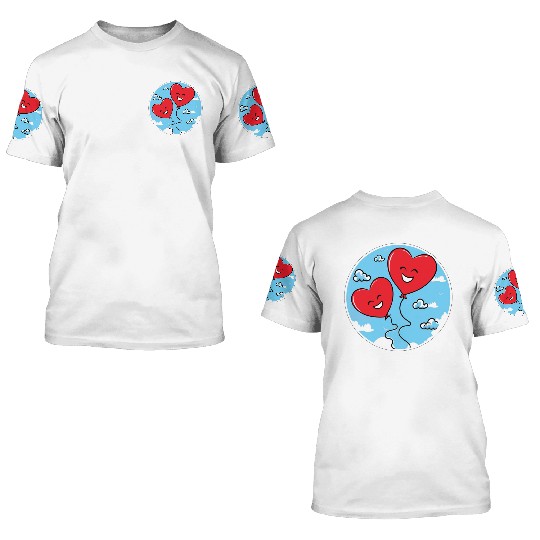 Smiling red heart balloons 3D T Shirts
