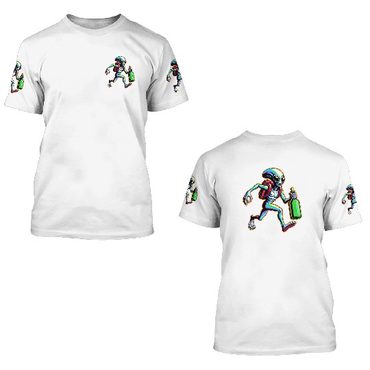 Cosmic Sprinter: Alien Runner with Bottle 3D T Shirts