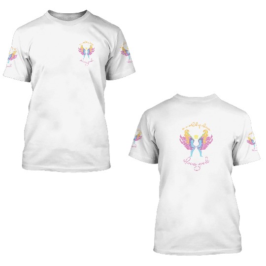Neon angel wings with a crown 3D T Shirts