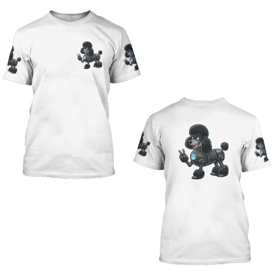 Cyborg Poodle Robot Peace Sign 3D T Shirts