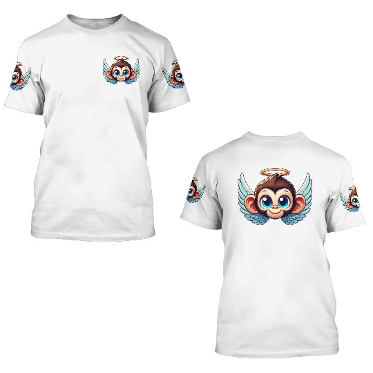 Monkey chimpanzee cartoon angel wings 3D T Shirts