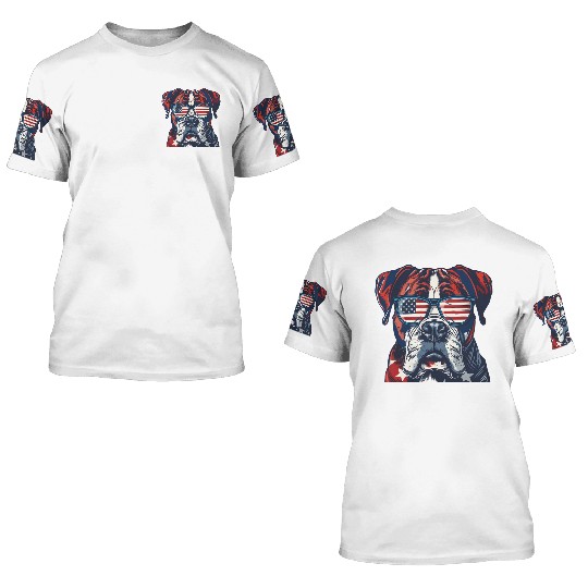 Boxer dog. American memorial day 3D T Shirts
