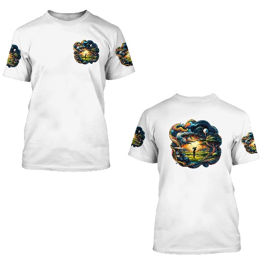 Abstract Golfer In Surreal Golfing World 3D T Shirts