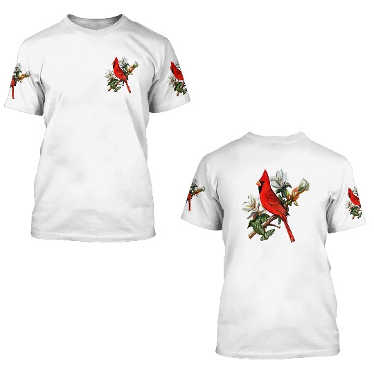 Northern Red Cardinal On A Branch 3D T Shirts