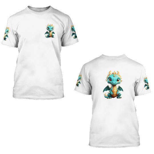 Chibi green dragon 3D T Shirts