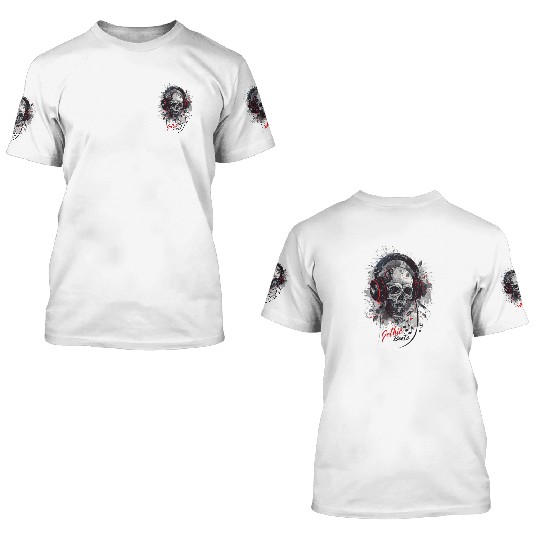 "Gothic Beats - Skull with Headphones Design" 3D T Shirts