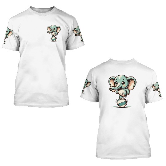 cute cartoon elephant on exercise ball 3D T Shirts