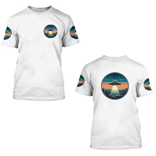 Retro Vintage UFO at Sunset 3D T Shirts