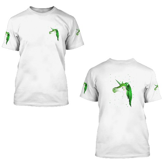 green unicorn with stars 3D T Shirts