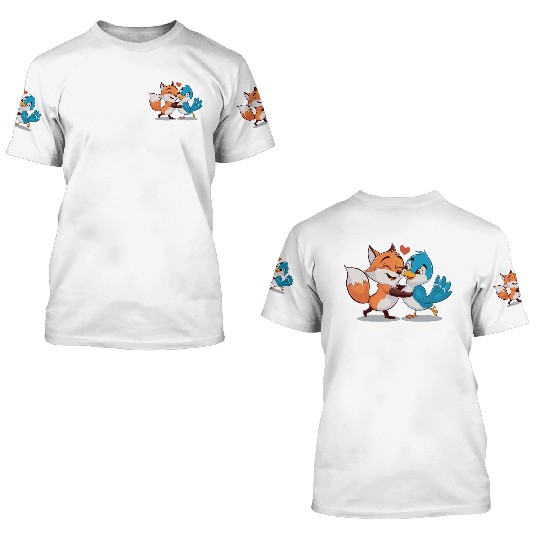 Cute Fox and Bird Love 3D T Shirts
