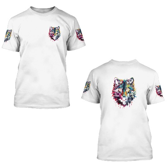 Big Colorful Wolf 3D T Shirts
