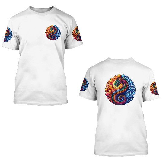Vibrant Yin Yang Dragon 3D T Shirts