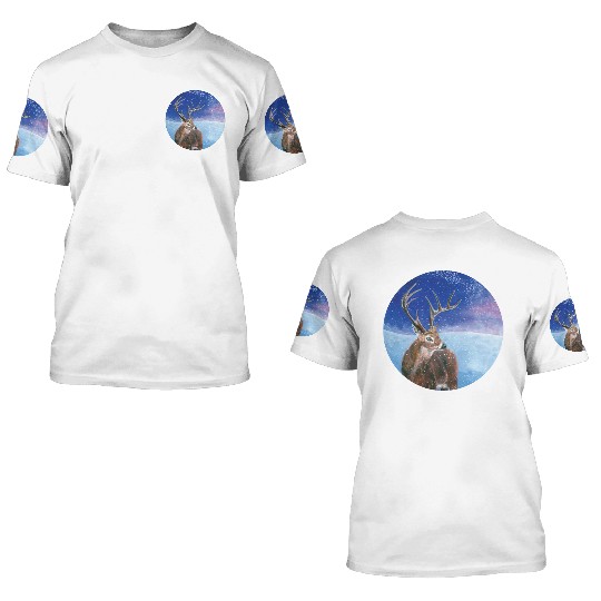 The Red Deer in Winter Illustration 3D T Shirts