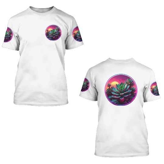 Synthwave Succulent Art 3D T Shirts