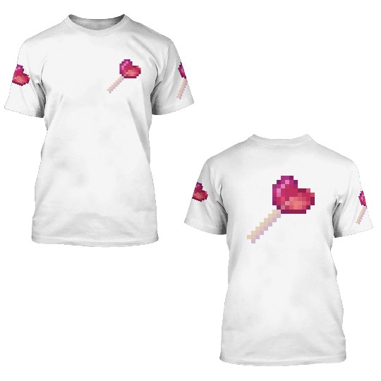 Pixel Art Sprite Cute Heart Lollipop 3D T Shirts