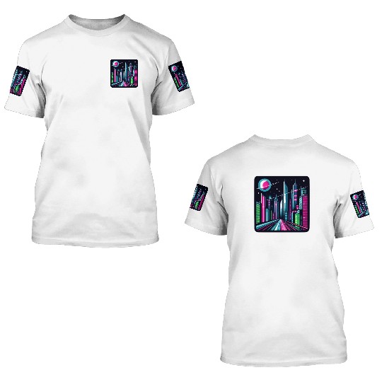 Futuristic cityscape Retro Synthwave Cyberpunk 3D T Shirts