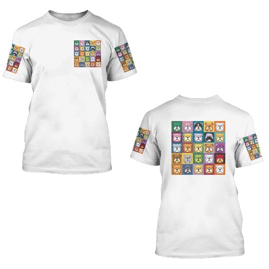 Bulldog Patchwork: Vivid Canine Quilt 3D T Shirts