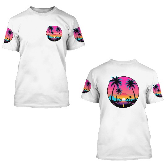 Beach road sunset driving on a lonely road. 3D T Shirts