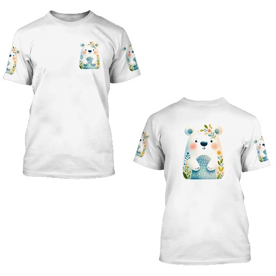 White bear cub with flowers 3D T Shirts