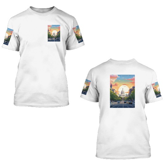 Sunset in US Capitol Washington DC 3D T Shirts