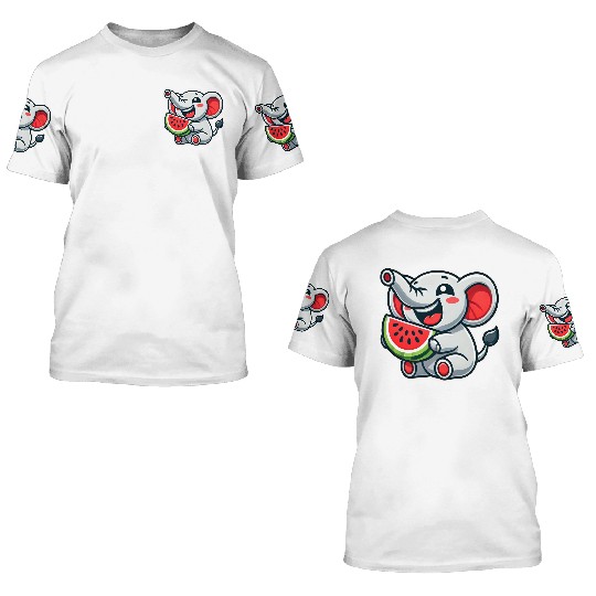 Cute elephant watermelon summer fruit laugh 3D T Shirts