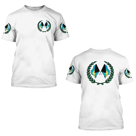 Flags Bahamas in laurel wreath 3D T Shirts