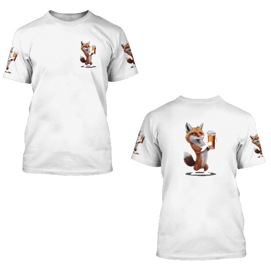 Fox Drinking Beer Realistic 3D T Shirts