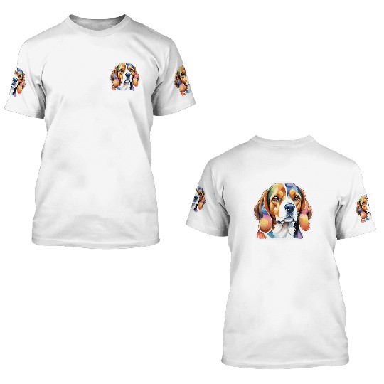 Beagle Watercolor 3D T Shirts