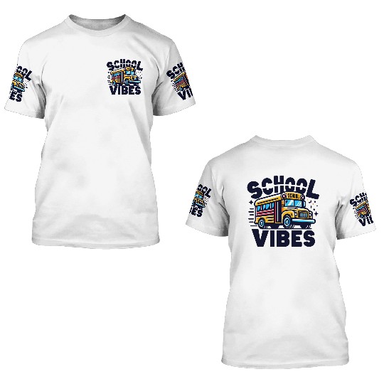 School Vibes Vector Illustration for school bus 3D T Shirts