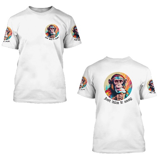 Monkey eating ice cream with a big smile 3D T Shirts