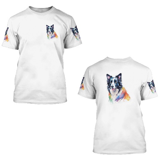 Border Collie Watercolor 3D T Shirts