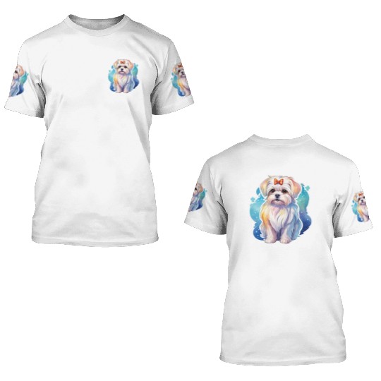 Maltese Dog Watercolor 3D T Shirts