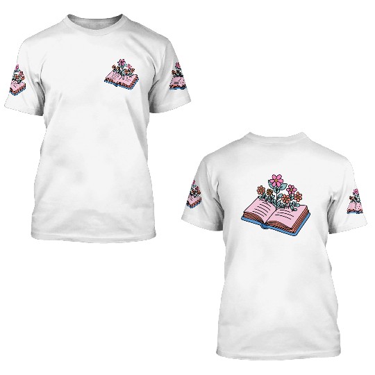 flowers growing from book 3D T Shirts