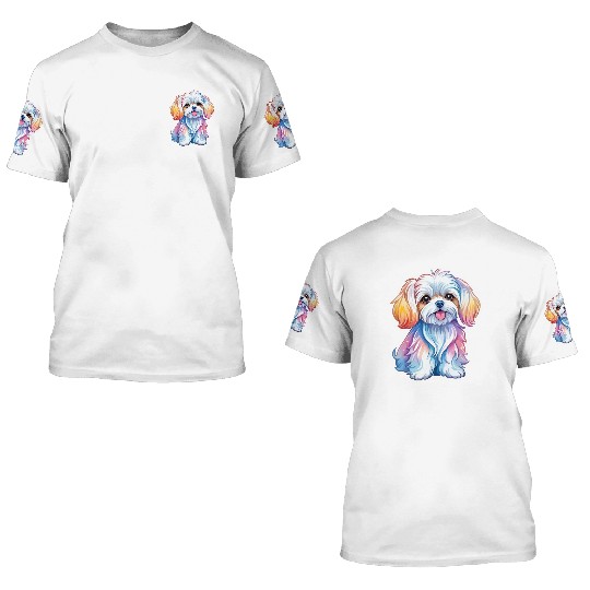 Maltese Dog Watercolor 3D T Shirts