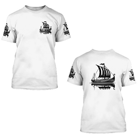 Large Viking Dragon Boat With Sail 3D T Shirts