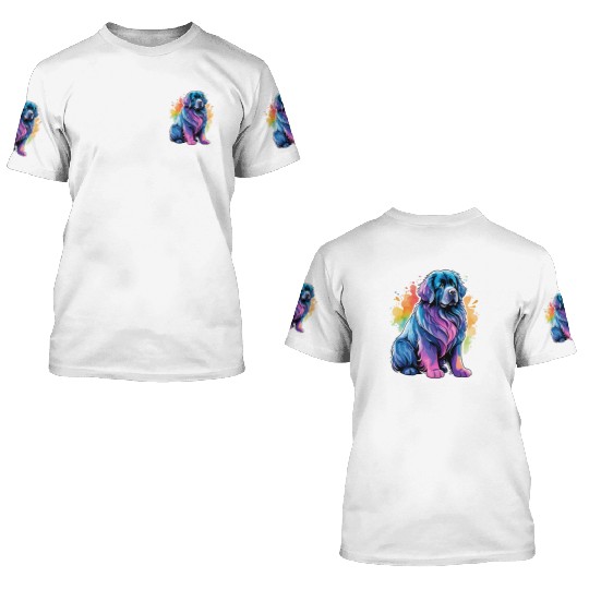 Newfoundland Dog Watercolor 3D T Shirts