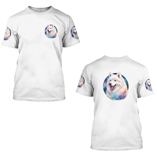 Samoyed Dog Watercolor 3D T Shirts