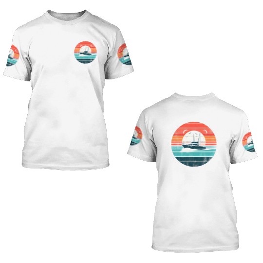 Sunset Yacht Adventure Retro Design 3D T Shirts