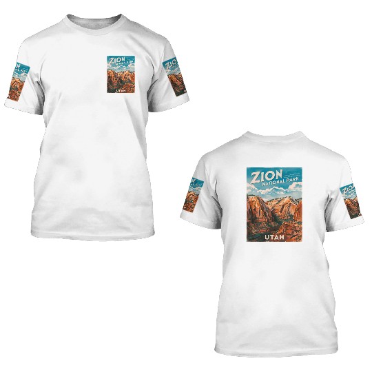 Vintage Travel Zion National Park Utah Landscape 3D T Shirts