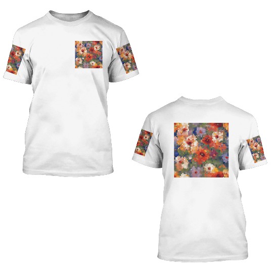 Retro Pixel Floral Design 3D T Shirts