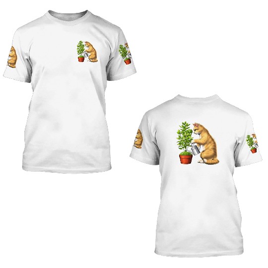 Cat Watering Plants 3D T Shirts