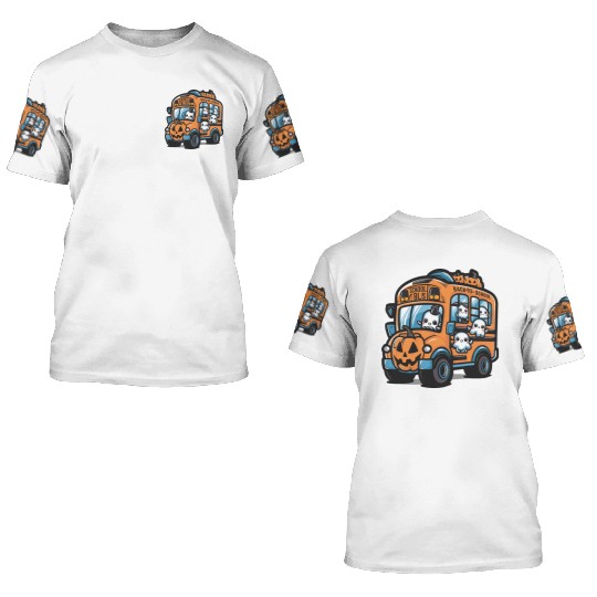 Ghost Halloween School Bus 3D T Shirts