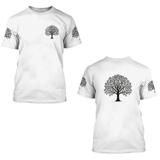 black silhouette, tree, vector, minimalist style, 3D T Shirts