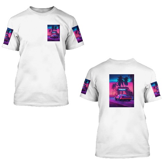 Retro Synthwave Night Drive 3D T Shirts